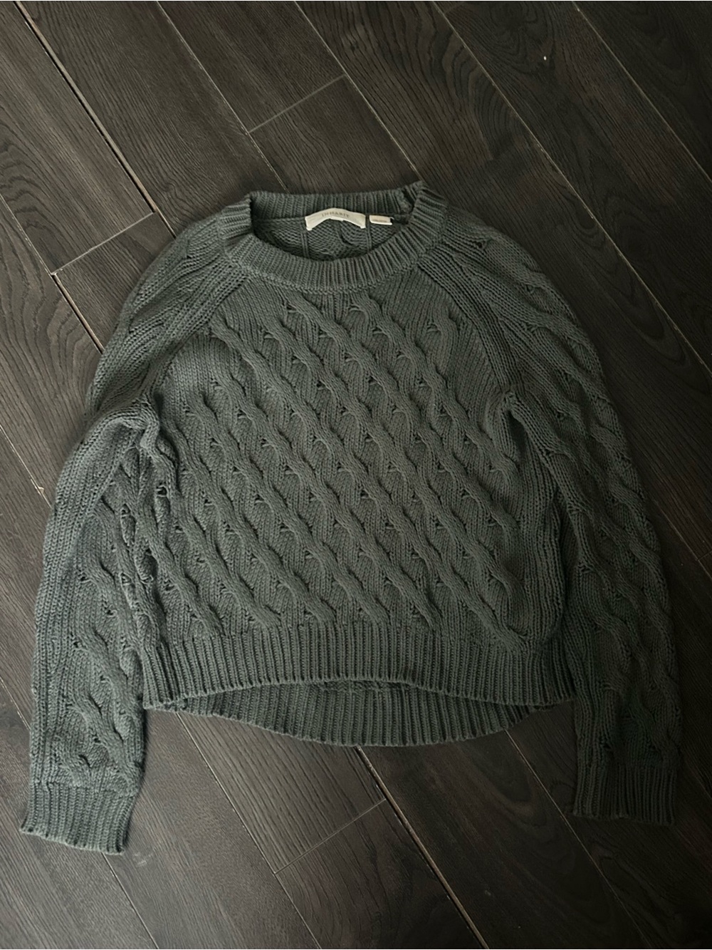 Inhabit Cable-Knit Crewneck Sweater in Slate Green